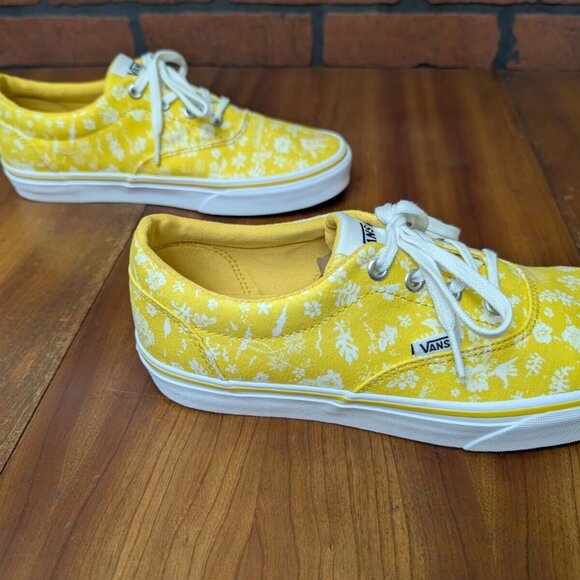 Vans Shoes Women 9 Doheny Yellow Floral Low Tops Skate Sneakers Chill Hawaiian - Picture 9 of 11